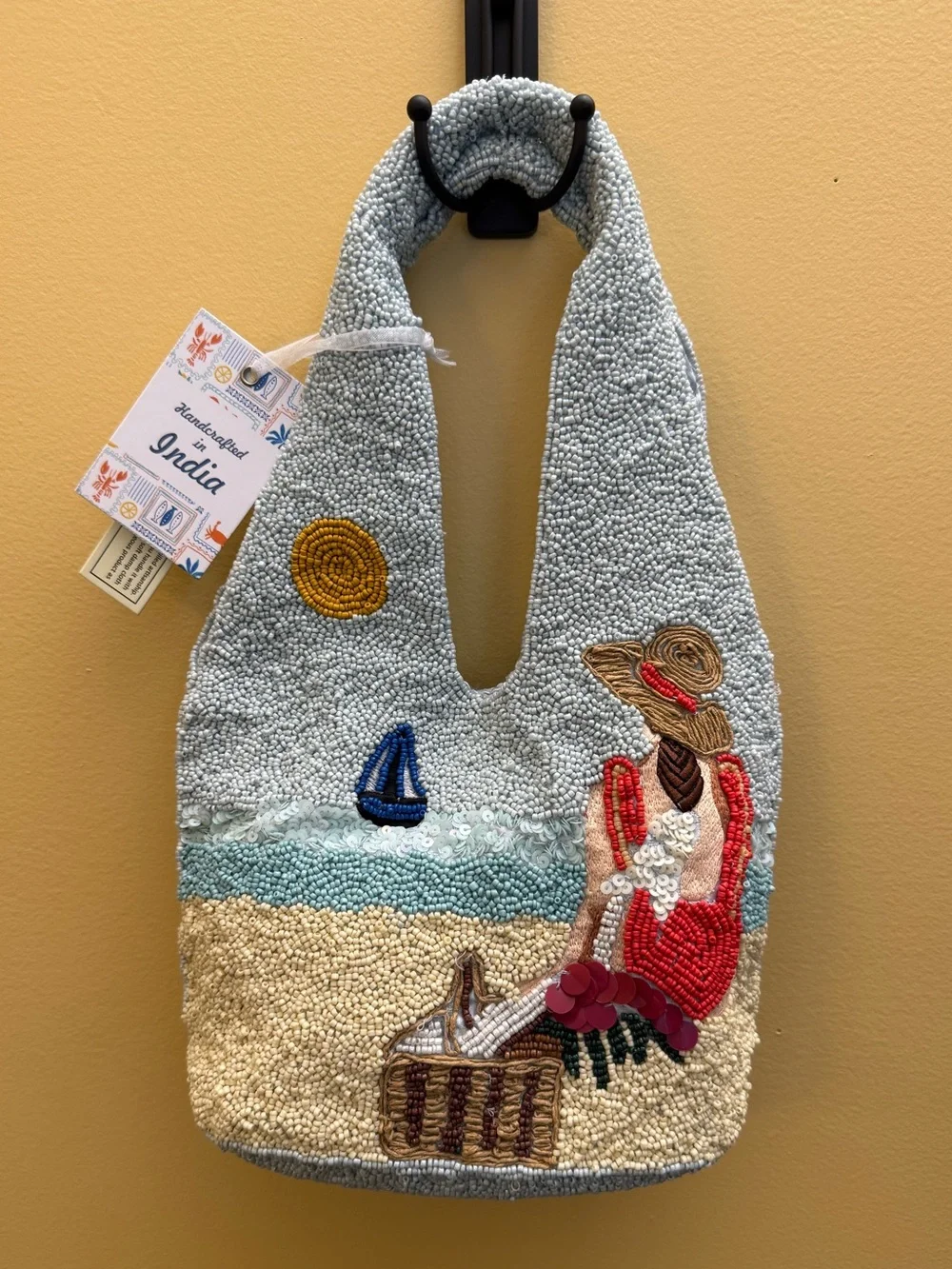 Made In India handcrafted Beaded “girl on Beach” Hobo Bag. NWT Tik Tok Famous